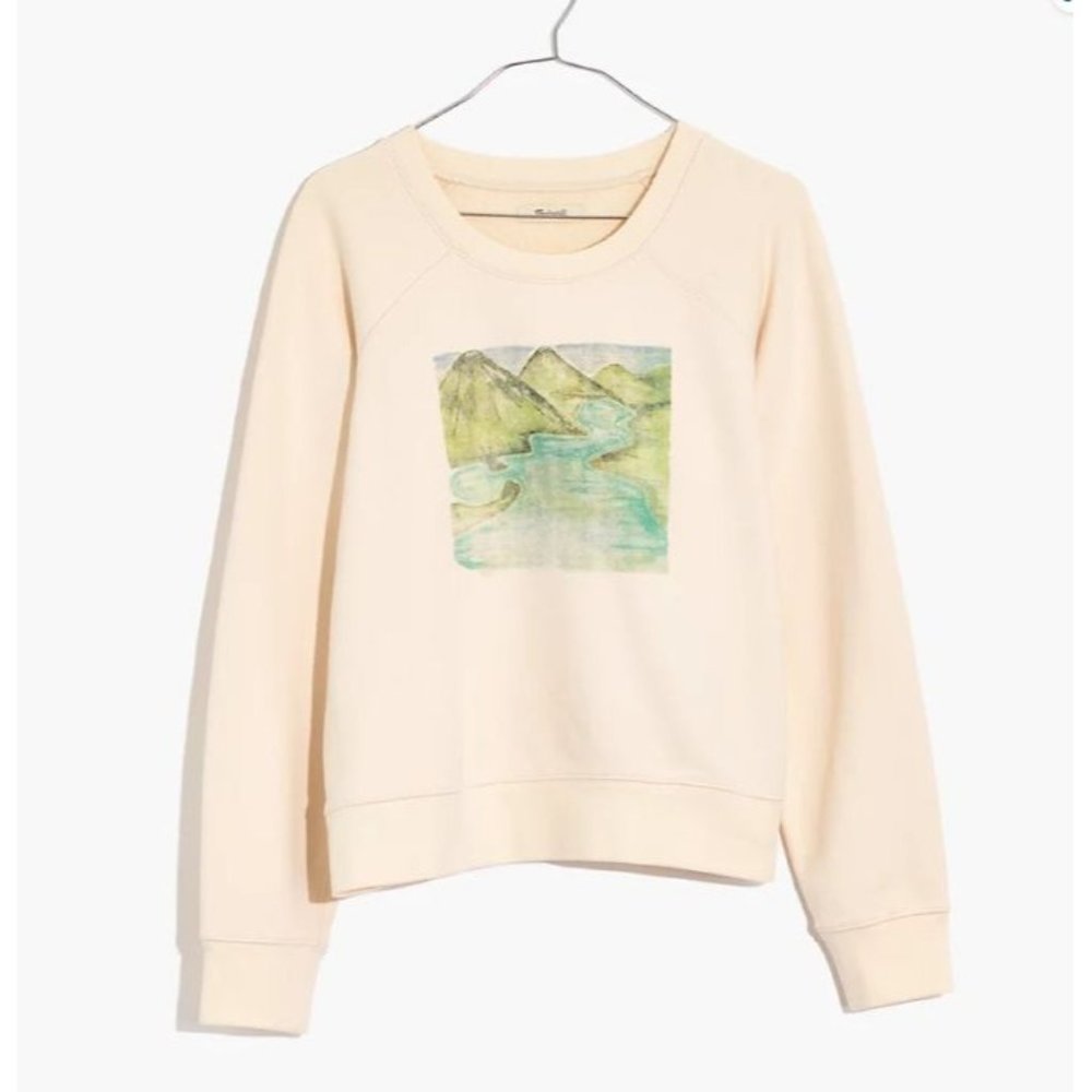 Madewell Cream Crewneck Sweatshirt with Mountain Graphic